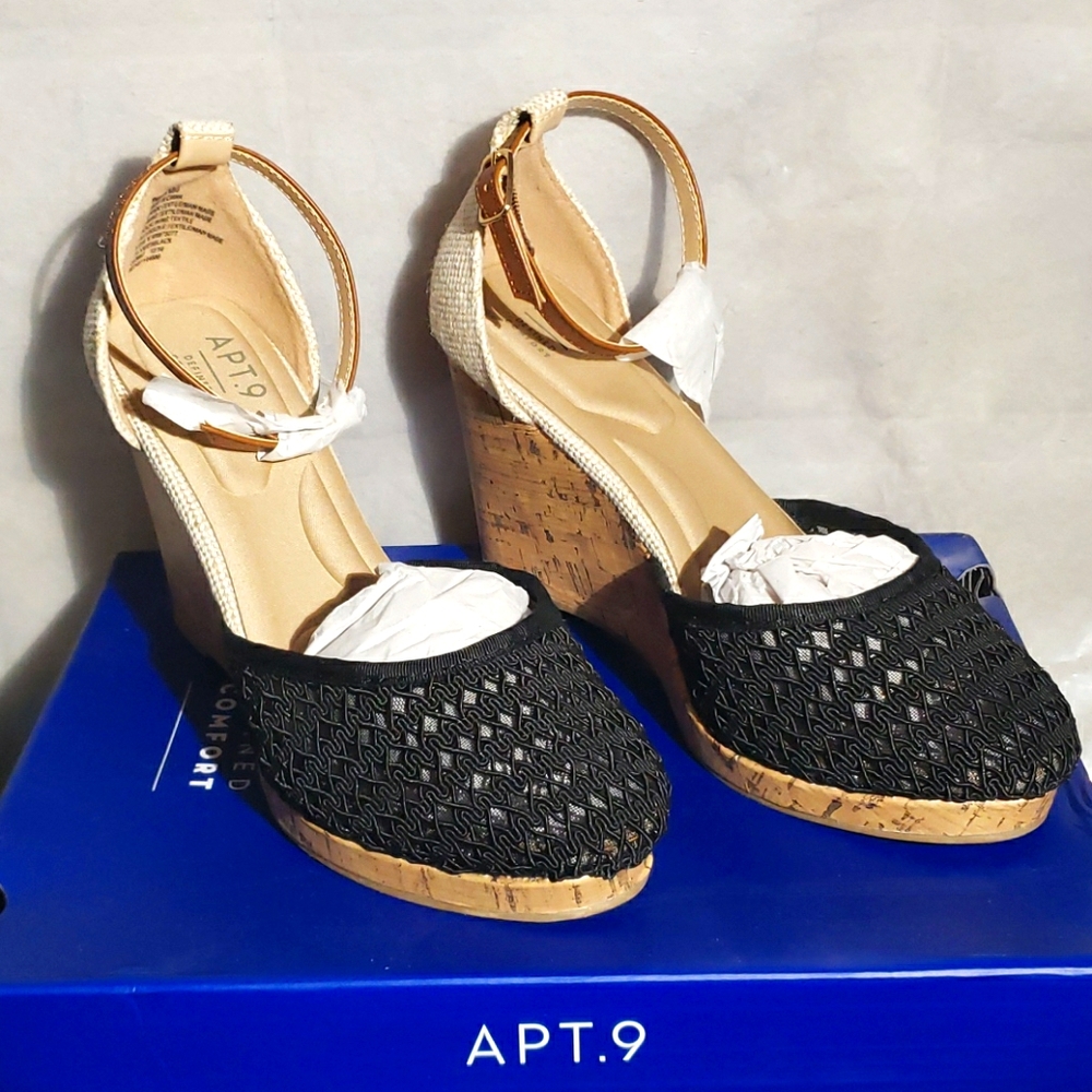 Black wedge sandals